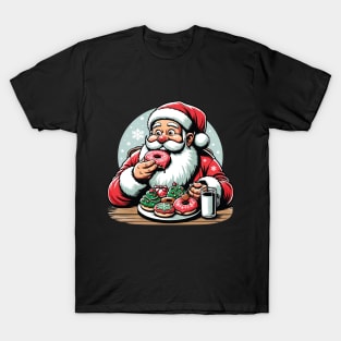 Santa Claus and Christmas Donuts A Joyful Holiday Illustration T-Shirt